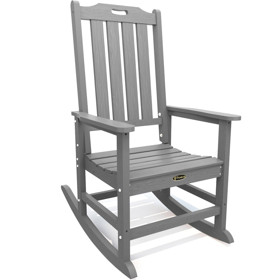 THOEOE oversized outdoor grey rocker with a wide seat for adults.