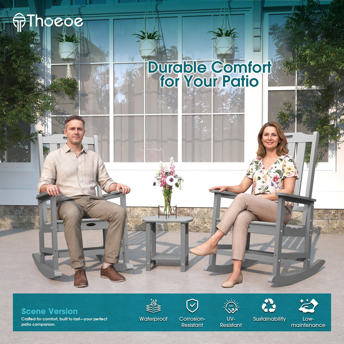 THOEOE patio rocker designed for all-weather durability on decks.