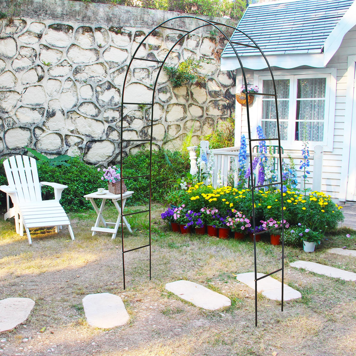 THORISE pergola arch provides graceful entry for outdoor parties