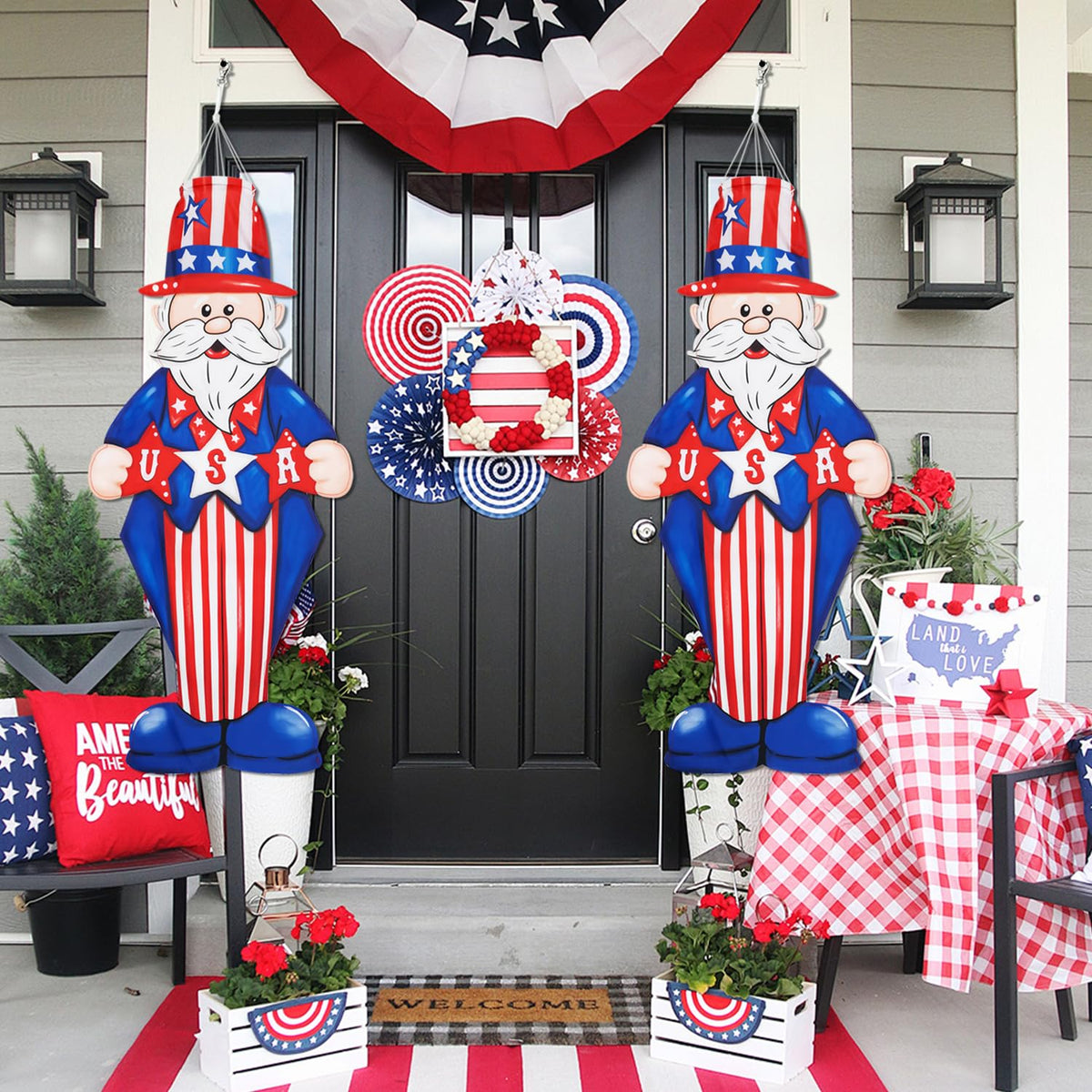 THQZLH red white blue windsock fluttering for 4th of July.