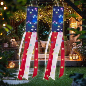 THQZLH 40-inch American flag windsock with LED lights, ideal for yard celebrations.