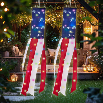 THQZLH 40-inch American flag windsock with LED lights, ideal for yard celebrations.