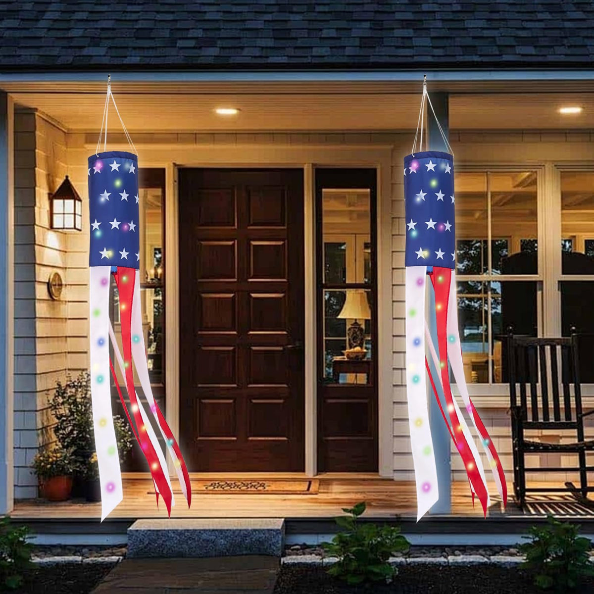 Durable polyester windsock resistant to fading for reusable patriotic decor.