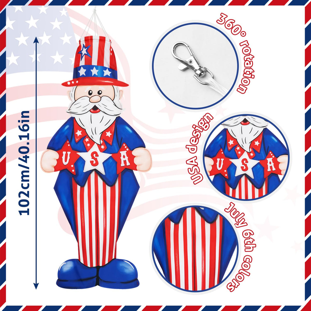 THQZLH patriotic windsock for outdoor display on porch or garden.