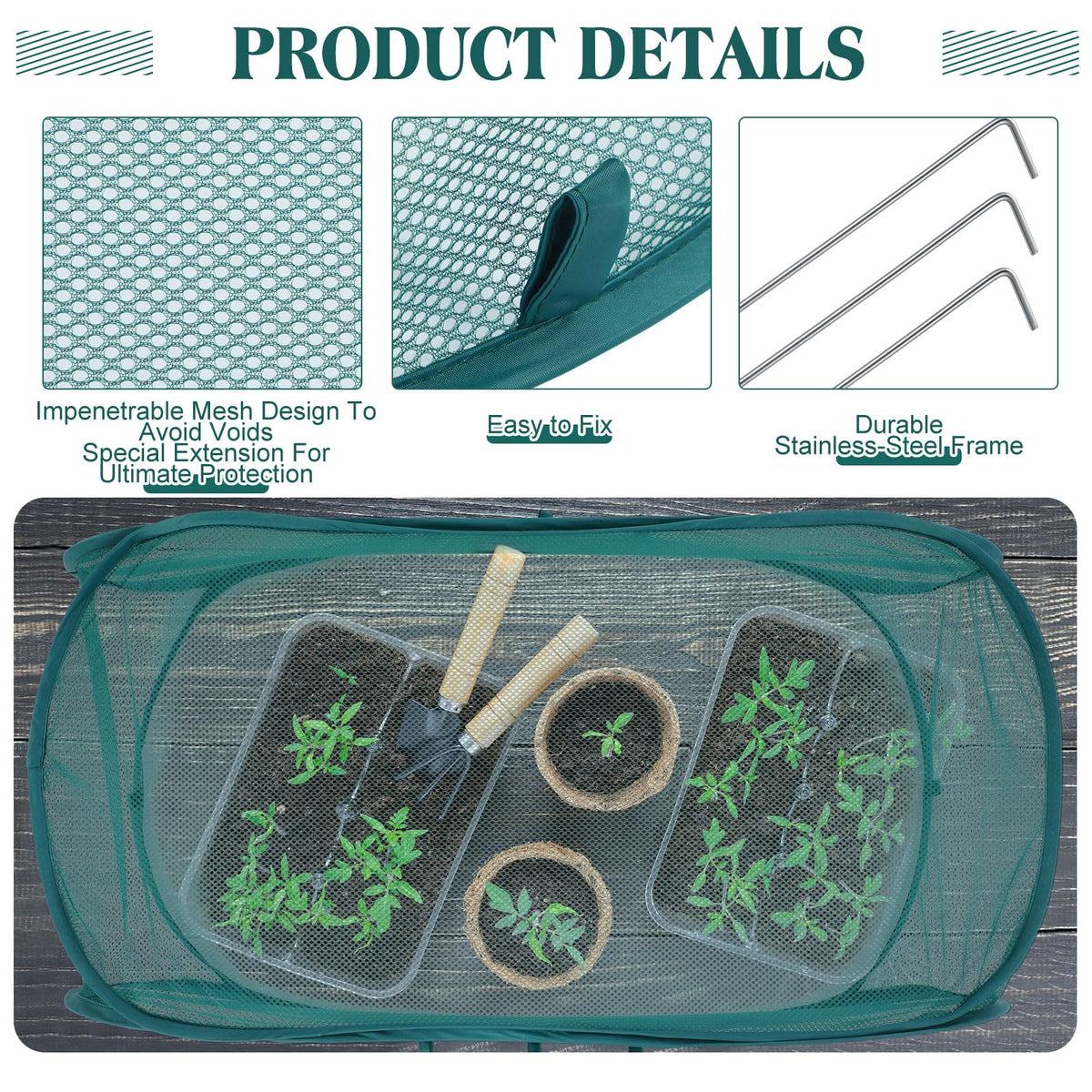 Expanded cover size 39 by 18 by 16 inches for gardens