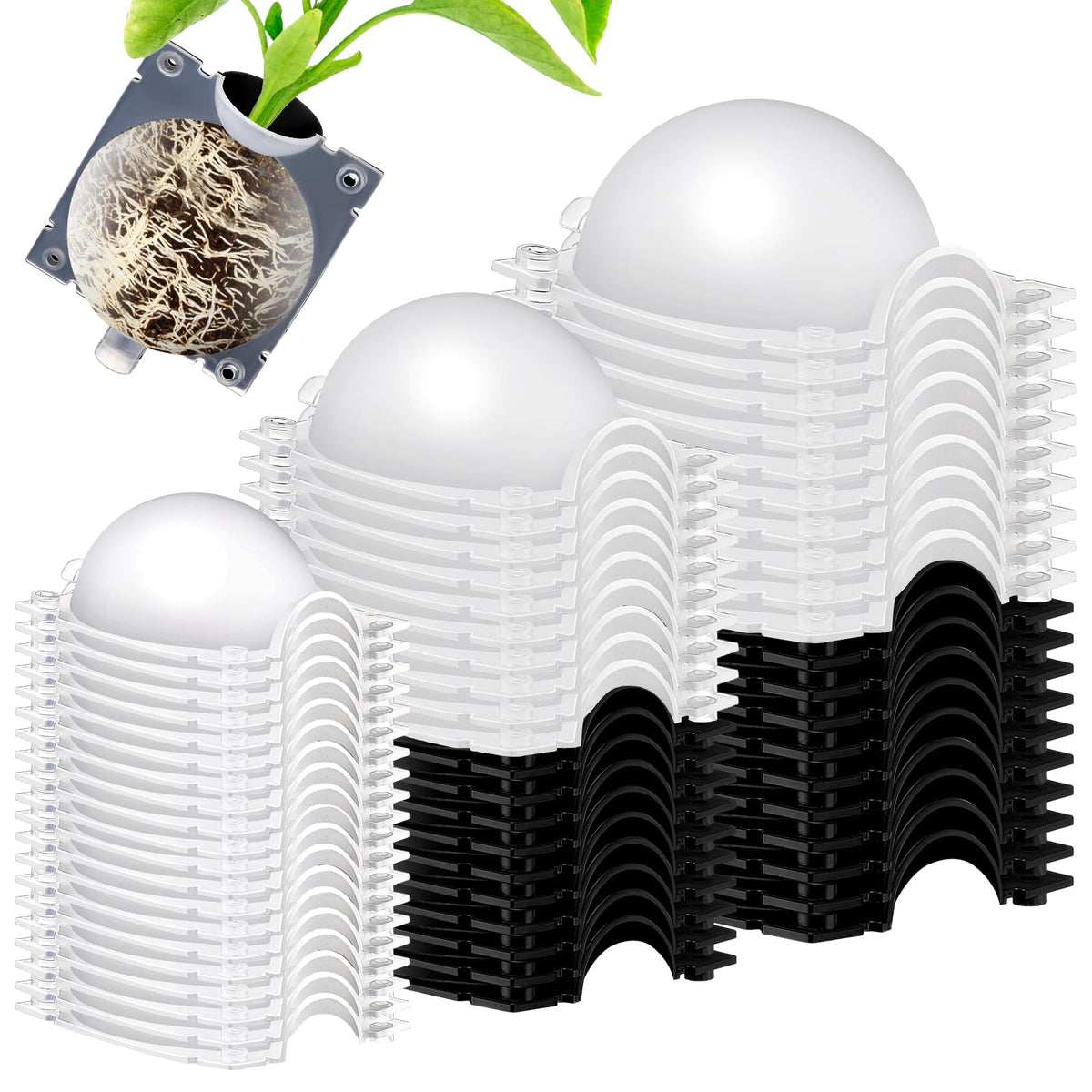 Threehoney air layering pods with half black half transparent design for clear rooting view.