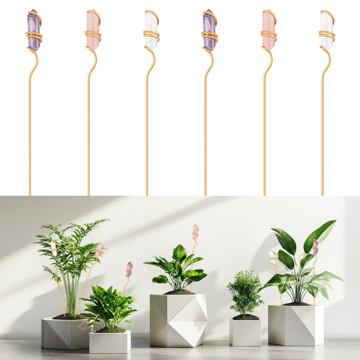Threehoney crystal sun catcher plant stake with clear quartz adds sparkle to indoor plants