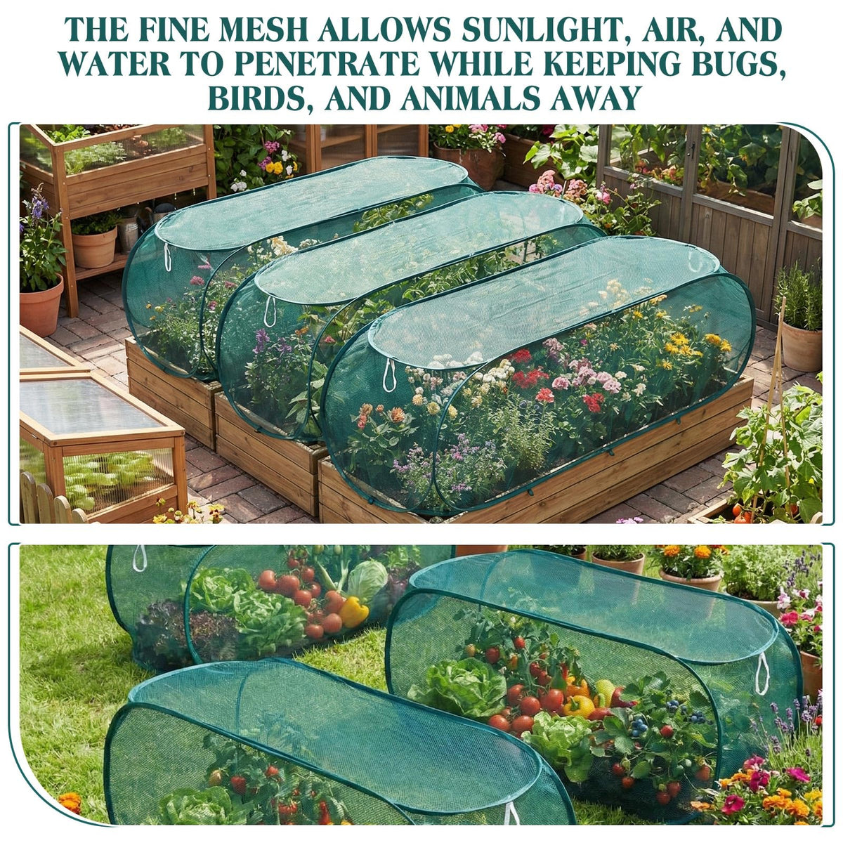 Threehoney dark green garden mesh netting blends with plants and deters pests.