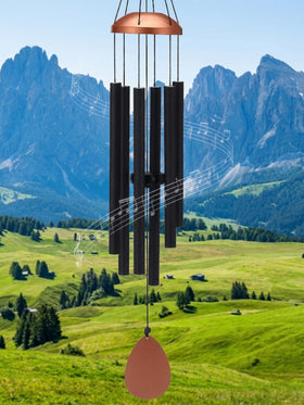 Threeight large alu wind chimes front view with 37-inch silhouette in a garden