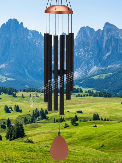 Threeight large alu wind chimes front view with 37-inch silhouette in a garden
