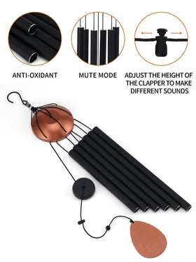 Threeight wind chimes on patio illustrate six-tube design with corrosion-resistant aluminum