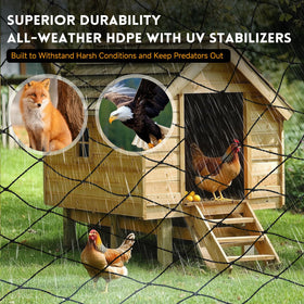 Threekia durable HDPE netting material for year-round outdoor use.