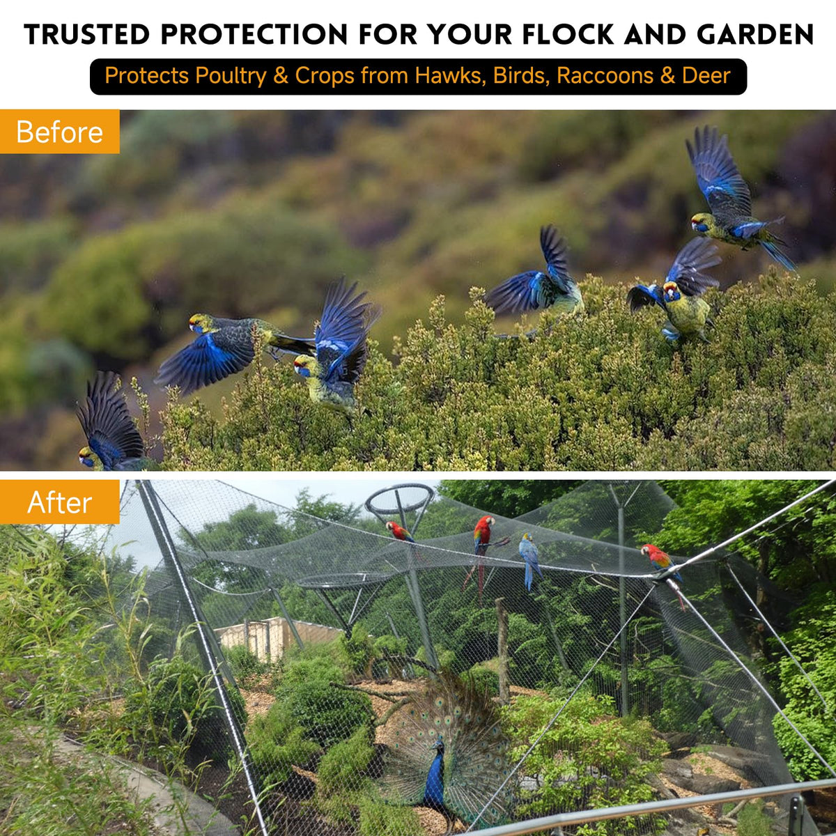 Threekia pond netting protects koi ponds from leaves and wildlife.