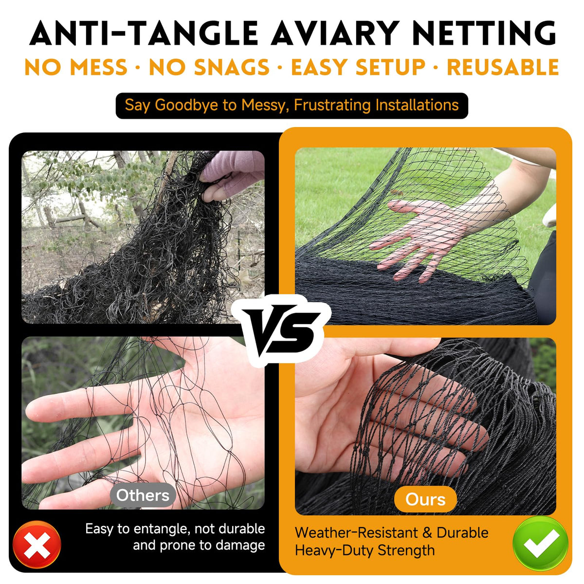 Threekia predator protection mesh doubles as aviary netting for gardens.