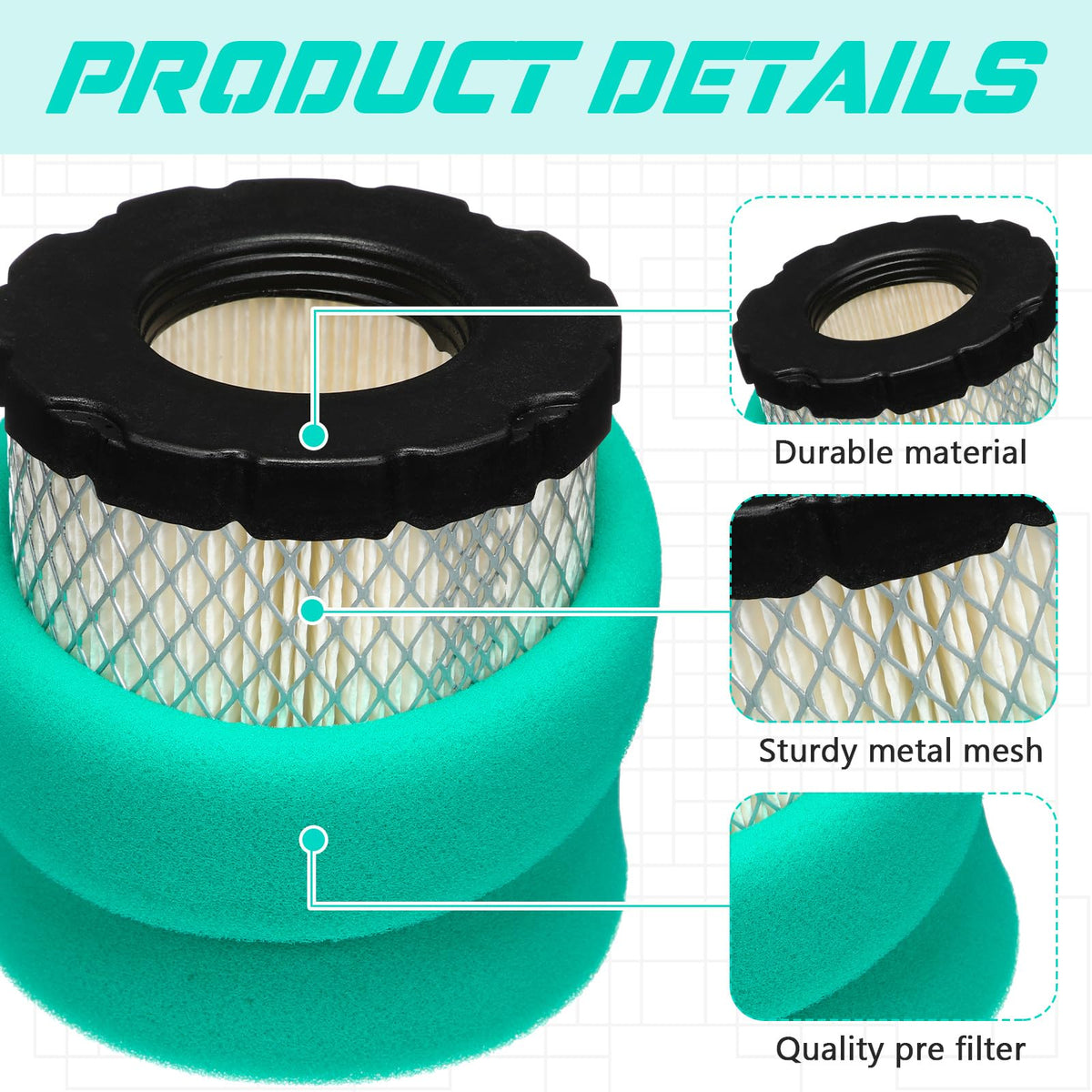 Threlaco air filter dimensions close-up with size specs