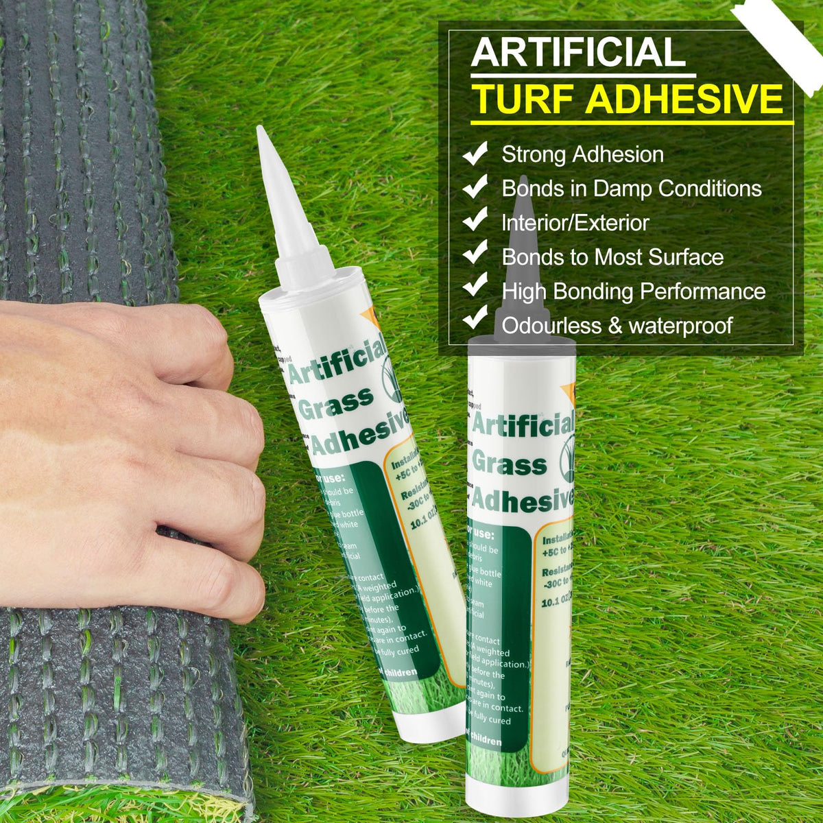 Threlaco turf glue green formula highlighting discreet adhesion for lawns