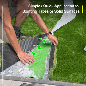 Threlaco turf glue seam pressing with roller ensuring proper contact