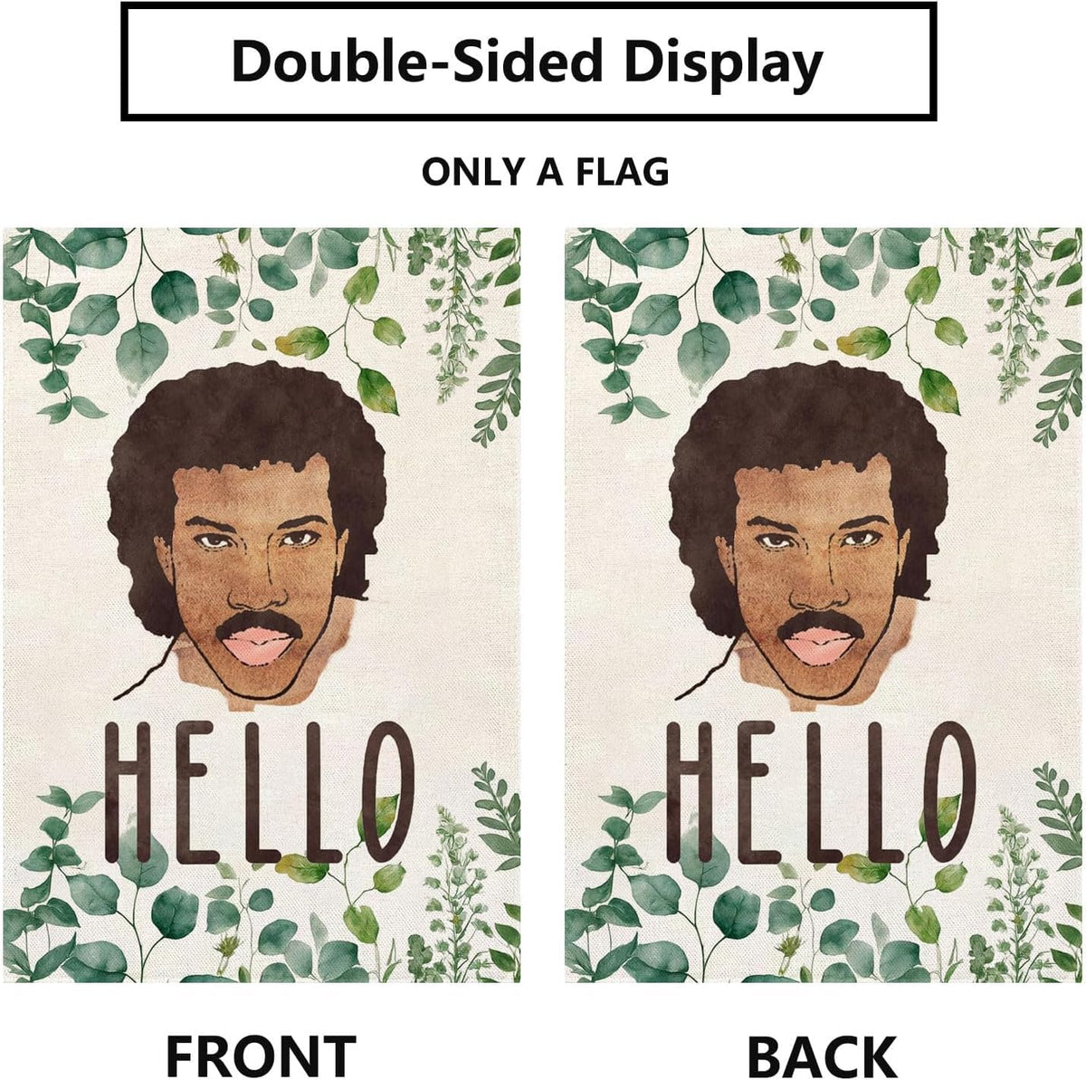 Thriano Hello Funny Garden Flag back view readable from both sides for inviting curb appeal.