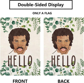 Thriano Hello Funny Garden Flag back view readable from both sides for inviting curb appeal.