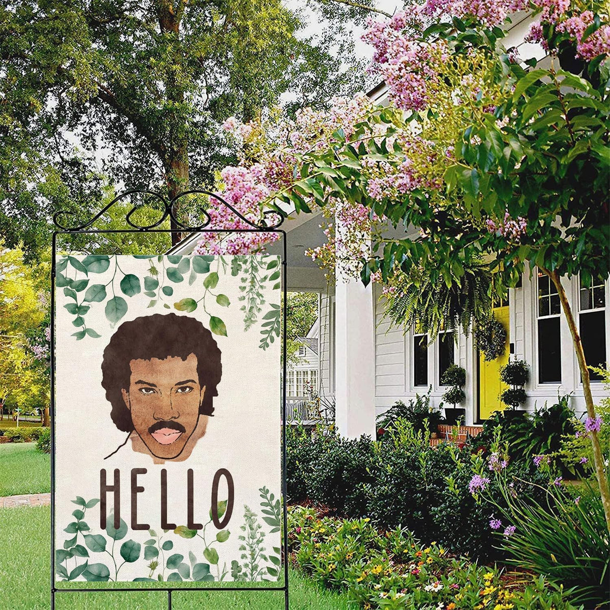 Thriano Hello Funny Garden Flag ideal porch or patio decor.