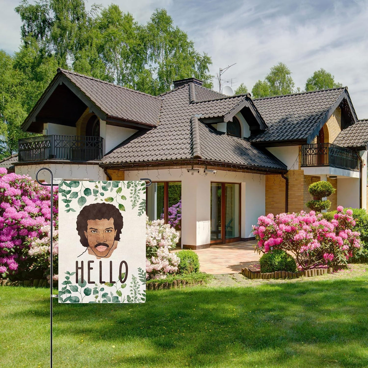 Thriano Hello Funny Garden Flag durable stitching and easy pole compatibility.