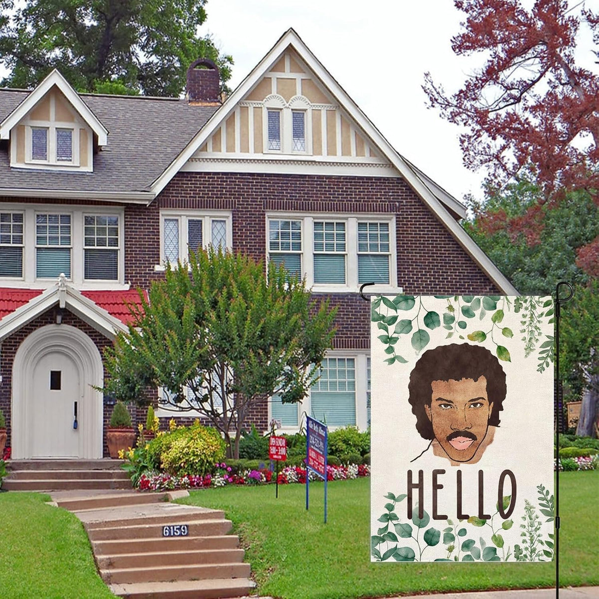 Thriano Hello Funny Garden Flag weatherproof material withstands wind and rain.