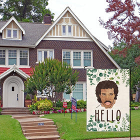 Thriano Hello Funny Garden Flag weatherproof material withstands wind and rain.
