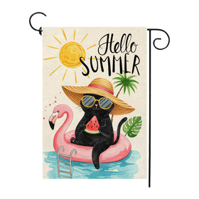 Thriano flamingo flag with cat sunglasses brightens outdoor spaces