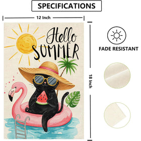 Thriano flamingo flag with sun hat adds playful curb appeal