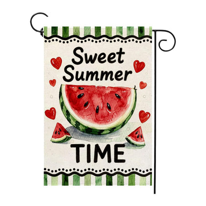 Thriano Sweet Summer Time Watermelon flag front view, vibrant outdoor decor