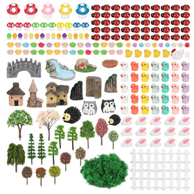 Thrilez fairy garden 210-piece kit overview with colorful accessories