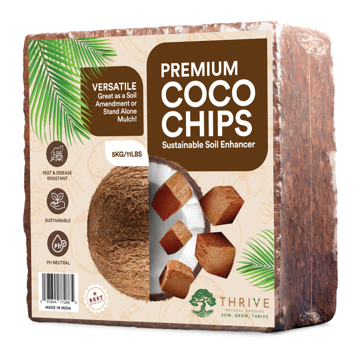 Thrive Natural Gardens Coco Coir Chips brick expands to 50L for versatile planting