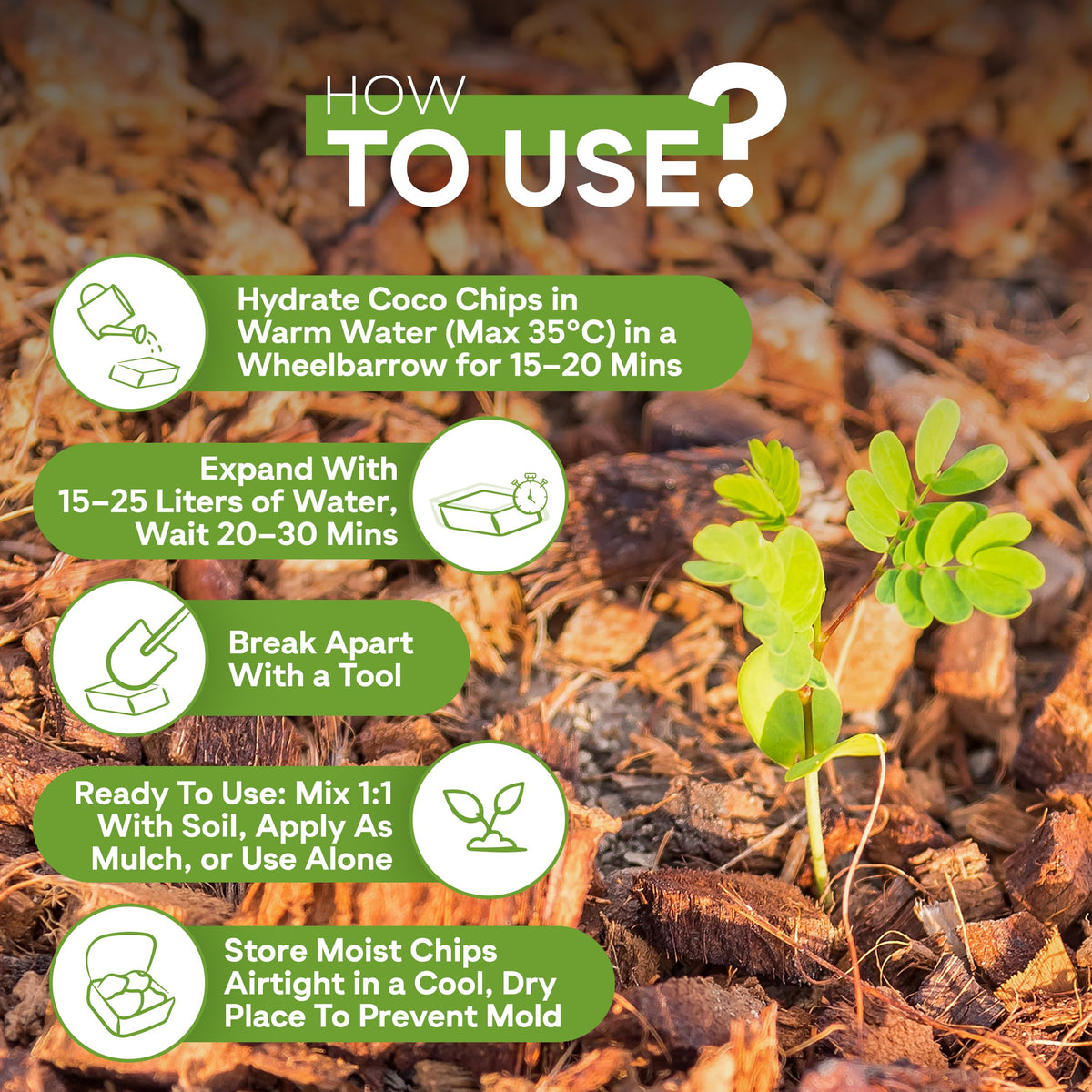 Thrive Natural Gardens Coco Coir Chips mulch for weed suppression and insulation