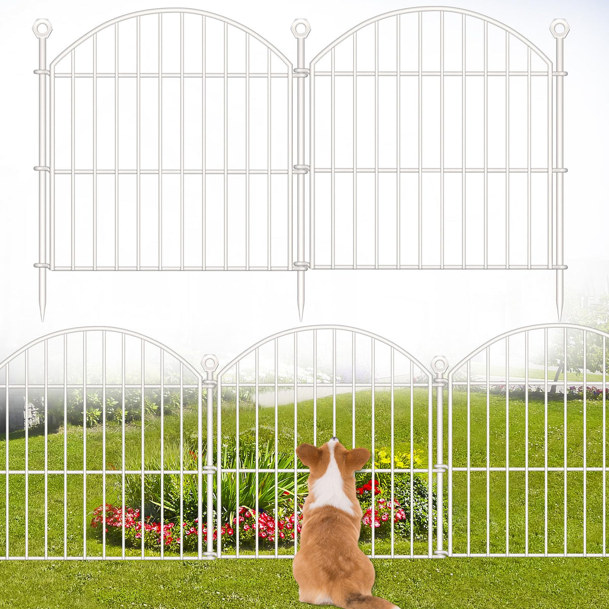 Thrivinest decorative garden fence panel in white defines edges and adds outdoor charm while keeping critters out