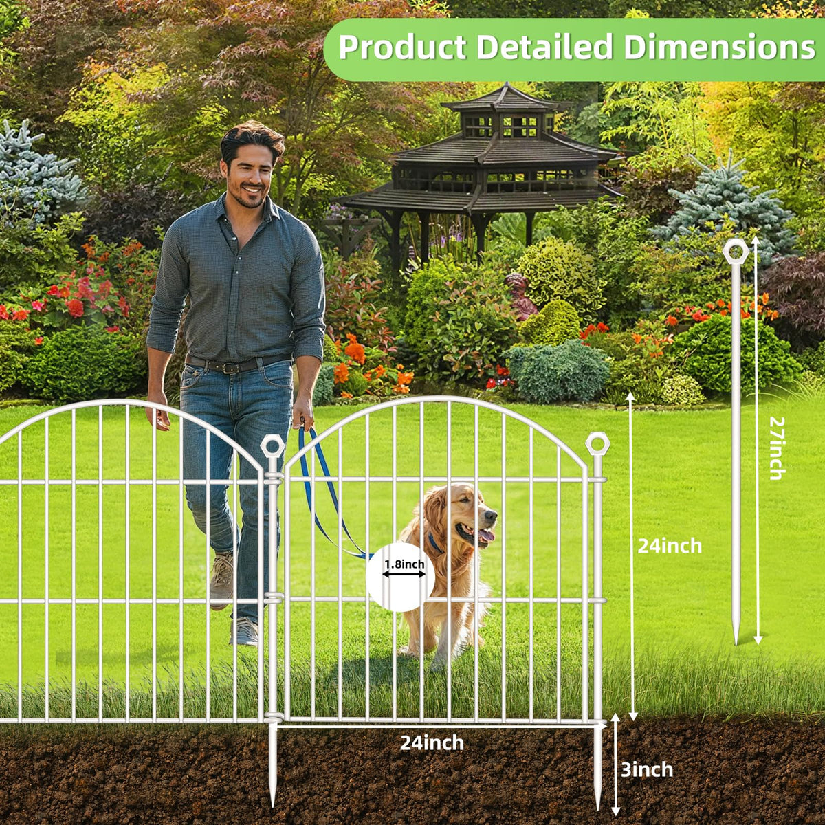 Thrivinest white arch design fence highlights flower beds and guides plant growth