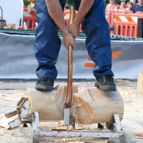 THRWCLUB timbersports action showcases speed and accuracy in use.