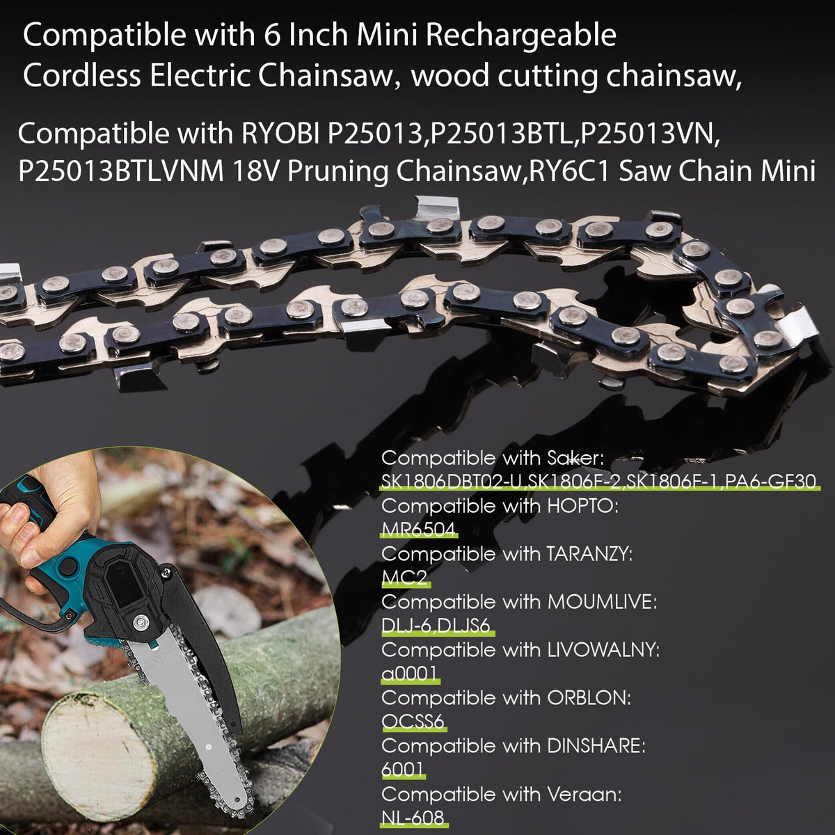THTEN 6inch chain for Ryobi P25013VN enables easy replacement and reliable cuts