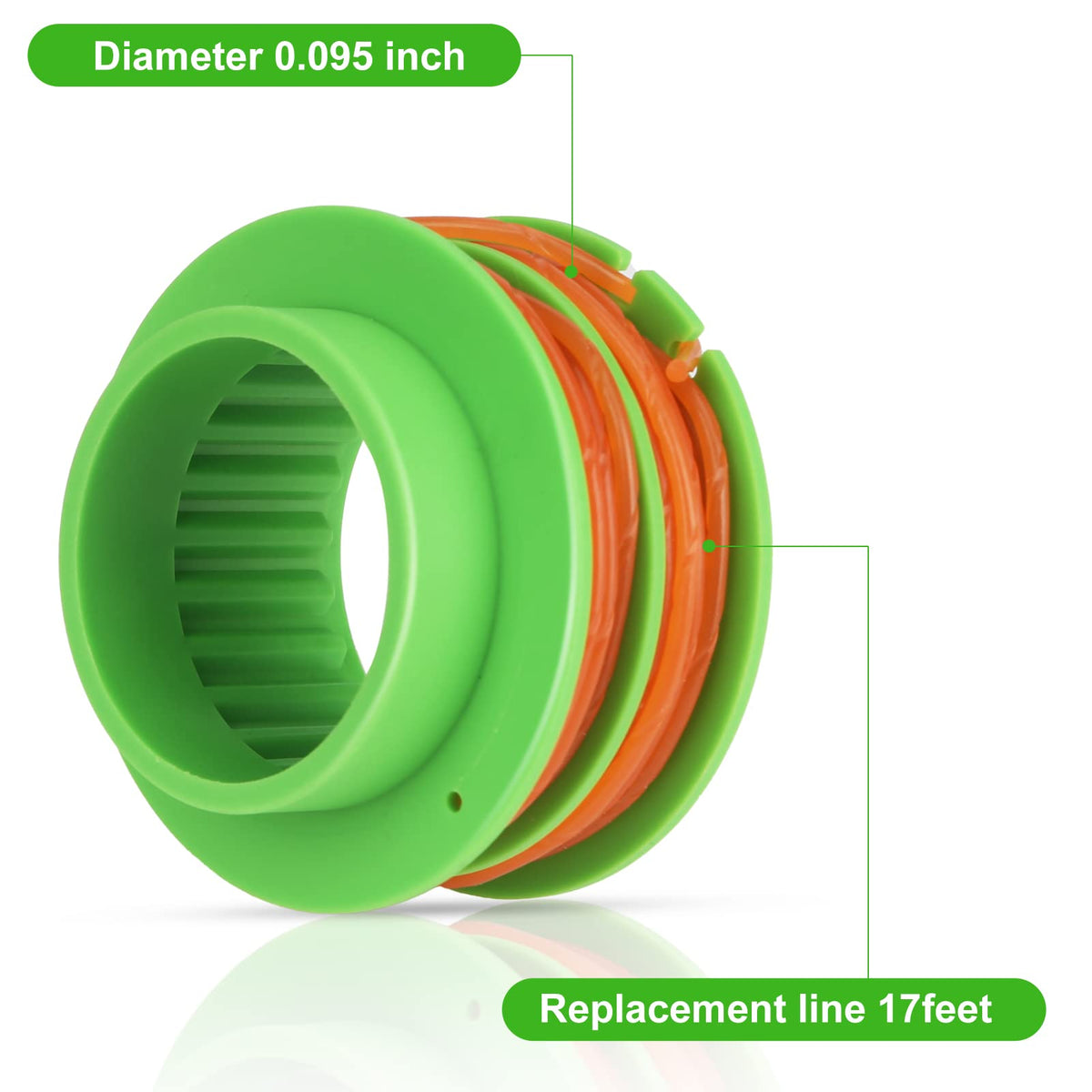 THTEN AS1300 nylon cord detail highlights durable 0.095 inch line for clean cuts.