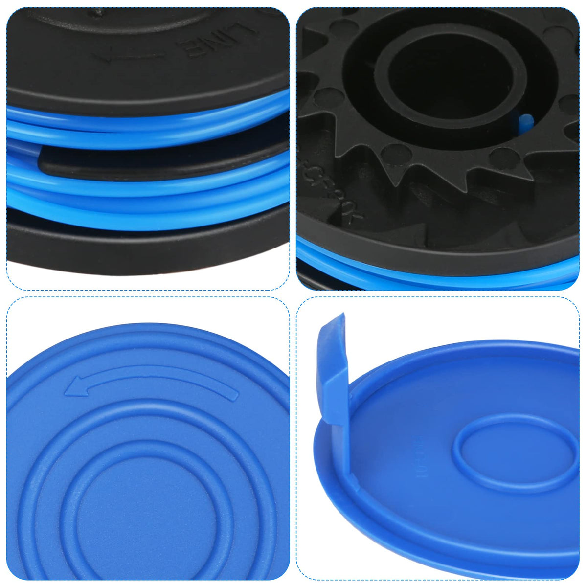 THTEN 2040-06 line spool demonstrates 0.065 inch dual-line capacity.