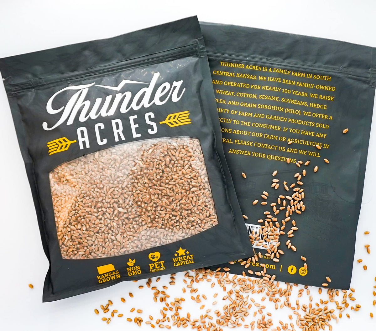 Thunder Acres premium wheat seed bag front view for easy at-home sprouting.