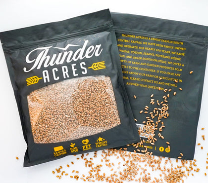 Thunder Acres premium wheat seed bag front view for easy at-home sprouting.