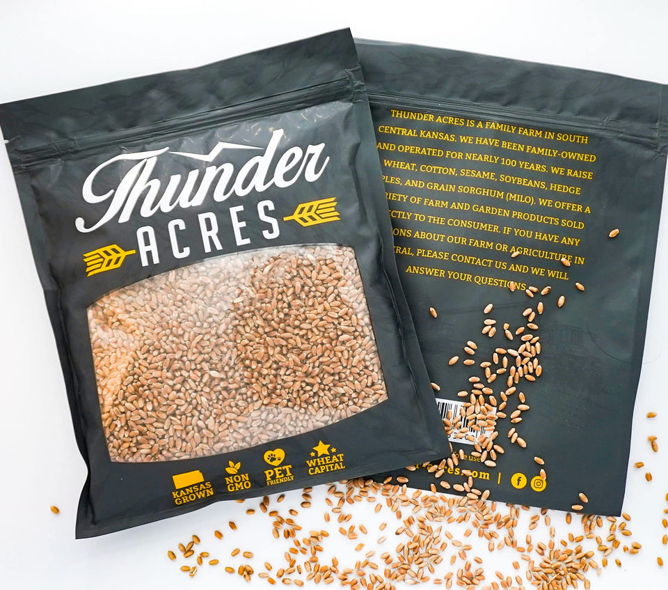 Thunder Acres premium wheat seed bag front view for easy at-home sprouting.