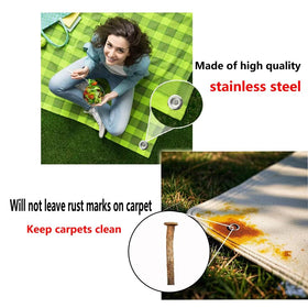 Thunia camping mat stakes secure a canopy or tent on varied ground.