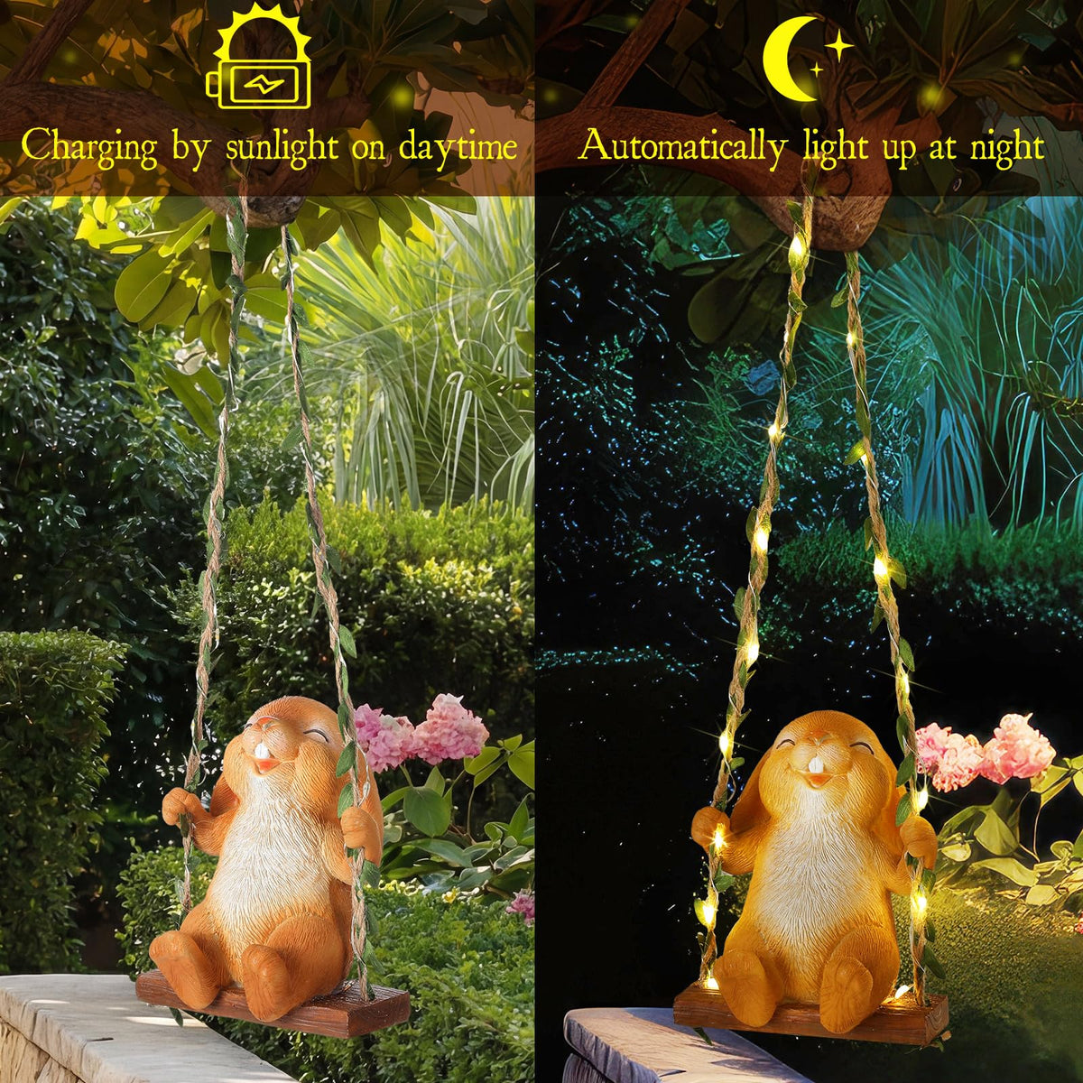 Built-in hook makes quick hanging on branches or fences easy.