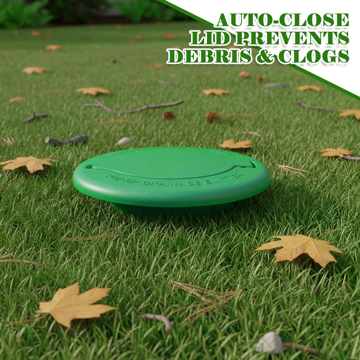 Thyle low-profile outdoor drain cover flush with ground.