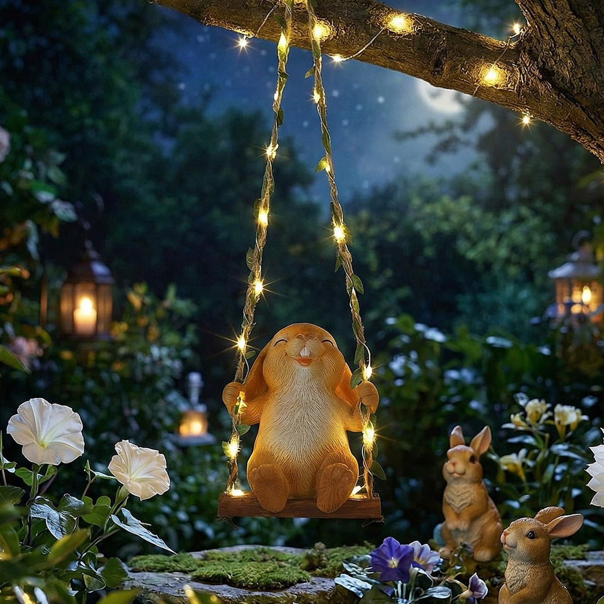 Solar-powered LED light creates cozy glow when darkness falls.