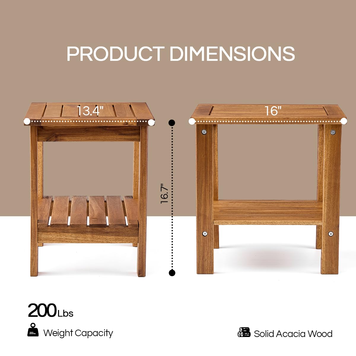 THYOI acacia wood patio end table with slatted top for drainage