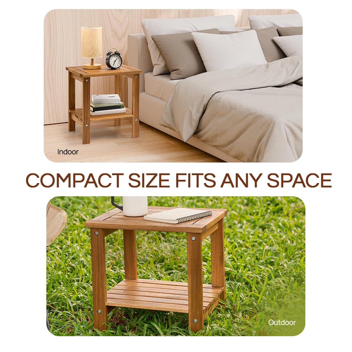 THYOI compact acacia wood patio side table ready for maintenance