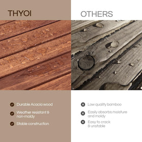 THYOI versatile outdoor table usable indoors beside seating.