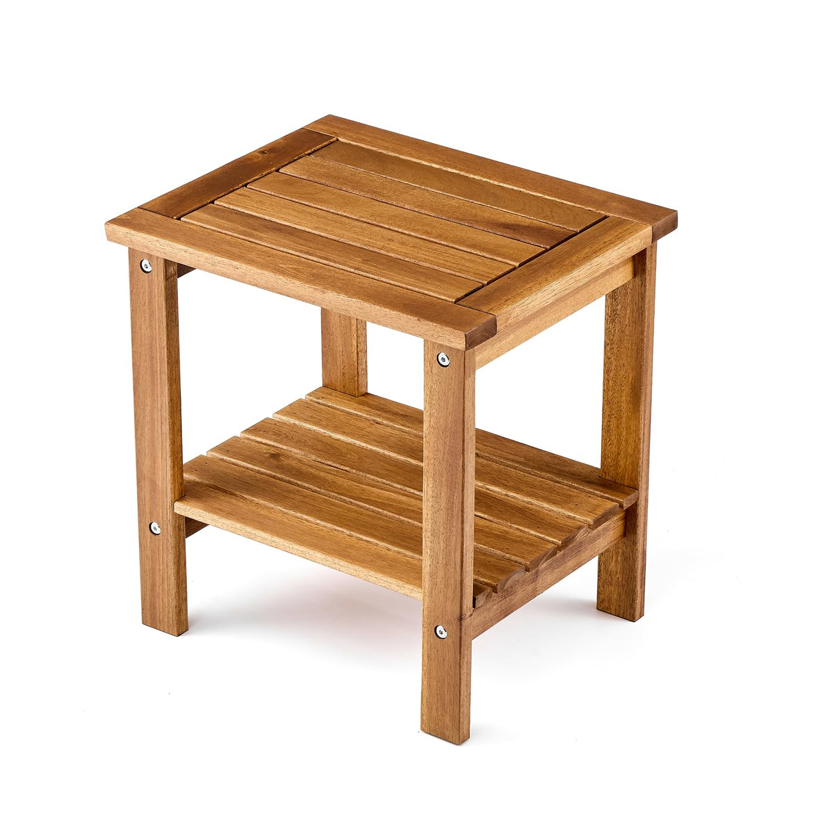 THYOI premium acacia outdoor side table with two-tier storage for drinks